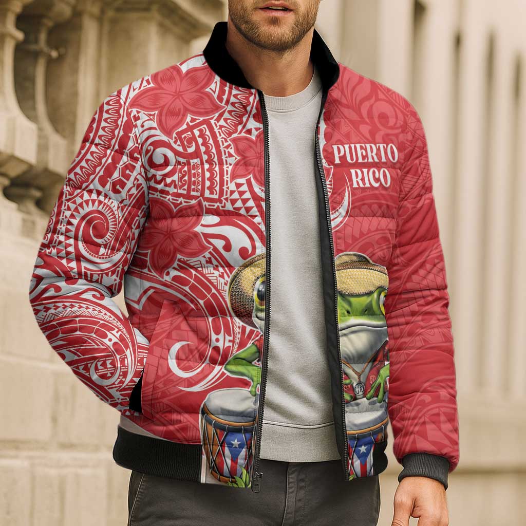Personalized Puerto Rico Bomber Puffer Jacket Coqui Frog With Polynesian Pattern LT05 - Polynesian Pride