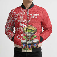Personalized Puerto Rico Bomber Puffer Jacket Coqui Frog With Polynesian Pattern LT05 - Polynesian Pride
