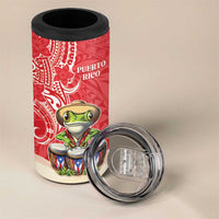 Personalized Puerto Rico 4 in 1 Can Cooler Tumbler Coqui Frog With Polynesian Pattern - Polynesian Pride