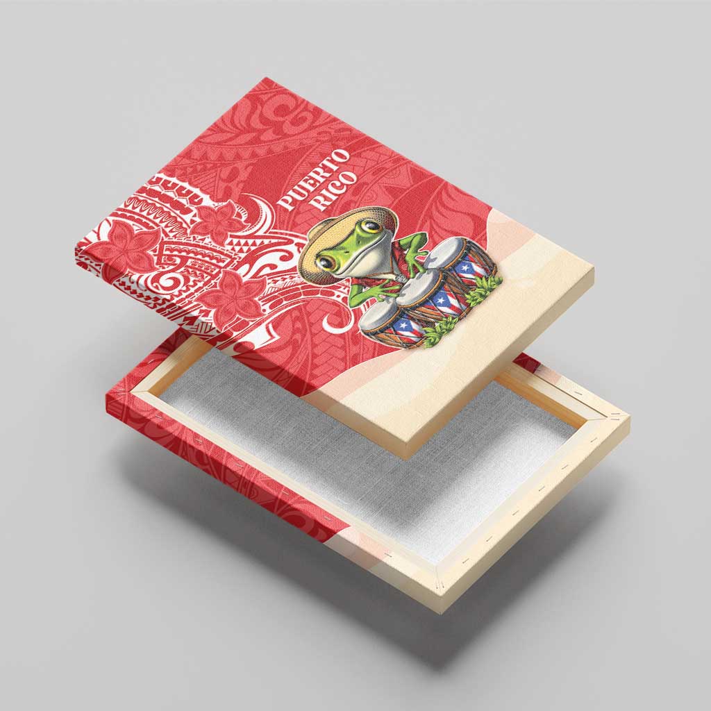 Puerto Rico Canvas Wall Art Coqui Frog With Polynesian Pattern - Polynesian Pride