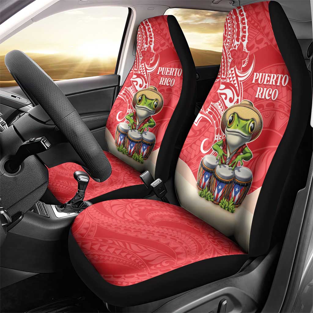 Puerto Rico Car Seat Cover Coqui Frog With Polynesian Pattern - Polynesian Pride