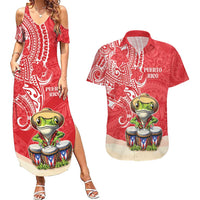 Personalized Puerto Rico Couples Matching Summer Maxi Dress and Hawaiian Shirt Coqui Frog With Polynesian Pattern - Polynesian Pride