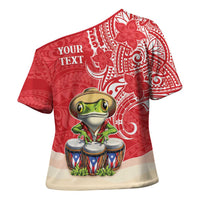 Personalized Puerto Rico Cross Shoulder Shirt Coqui Frog With Polynesian Pattern LT05 - Polynesian Pride