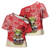 Personalized Puerto Rico Cross Shoulder Shirt Coqui Frog With Polynesian Pattern LT05 - Polynesian Pride