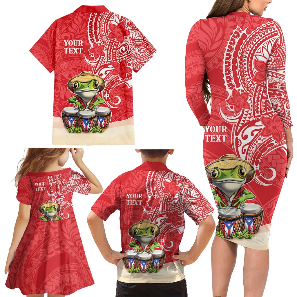 Personalized Puerto Rico Family Matching Long Sleeve Bodycon Dress and Hawaiian Shirt Coqui Frog With Polynesian Pattern - Polynesian Pride