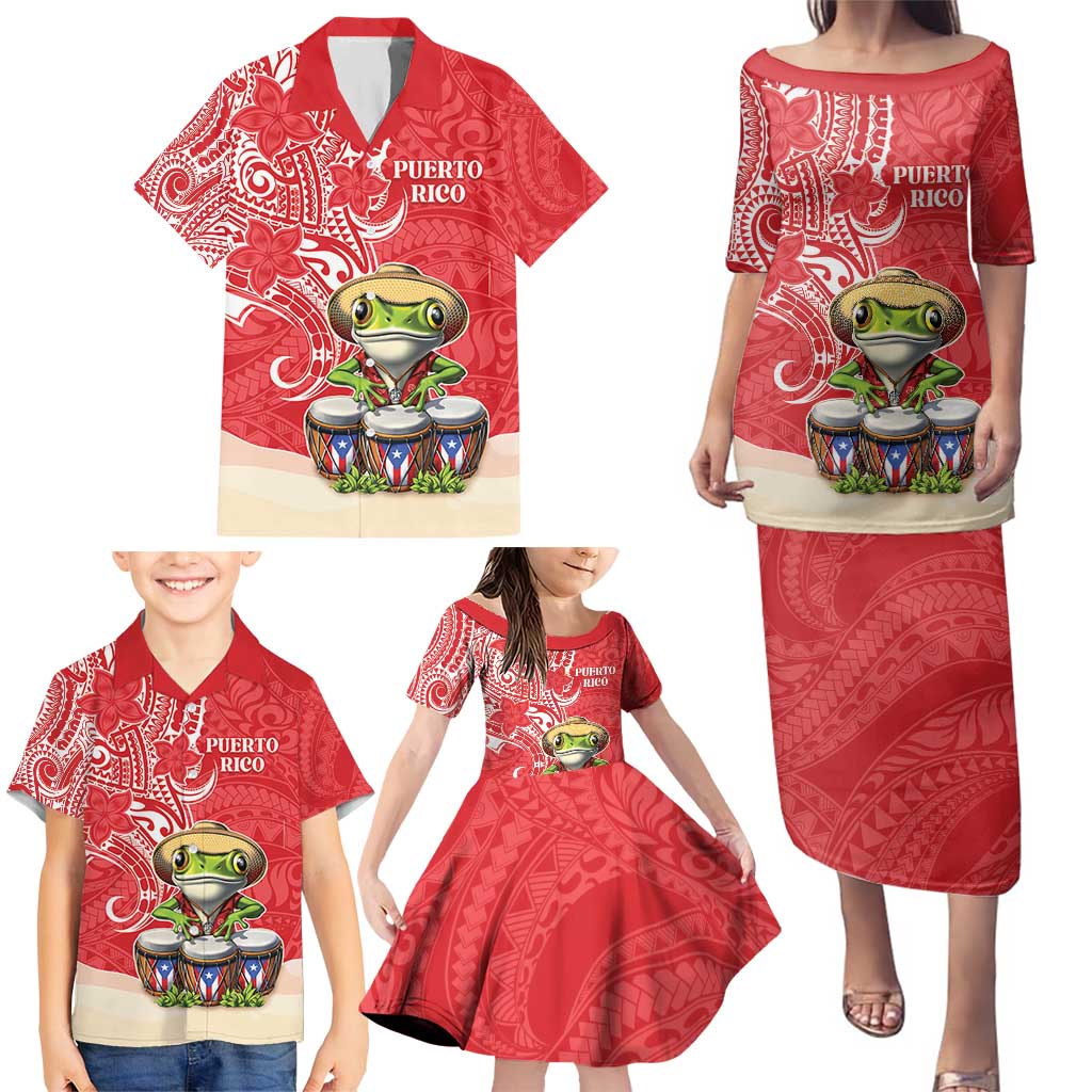 Personalized Puerto Rico Family Matching Puletasi and Hawaiian Shirt Coqui Frog With Polynesian Pattern LT05 - Polynesian Pride