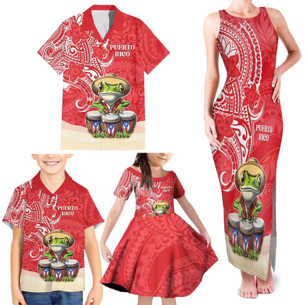 Personalized Puerto Rico Family Matching Tank Maxi Dress and Hawaiian Shirt Coqui Frog With Polynesian Pattern - Polynesian Pride