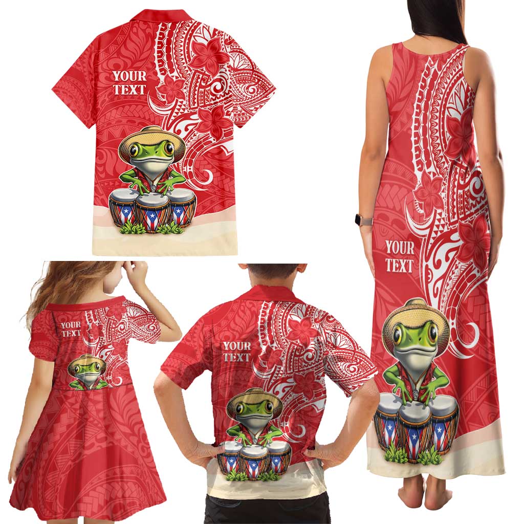 Personalized Puerto Rico Family Matching Tank Maxi Dress and Hawaiian Shirt Coqui Frog With Polynesian Pattern - Polynesian Pride