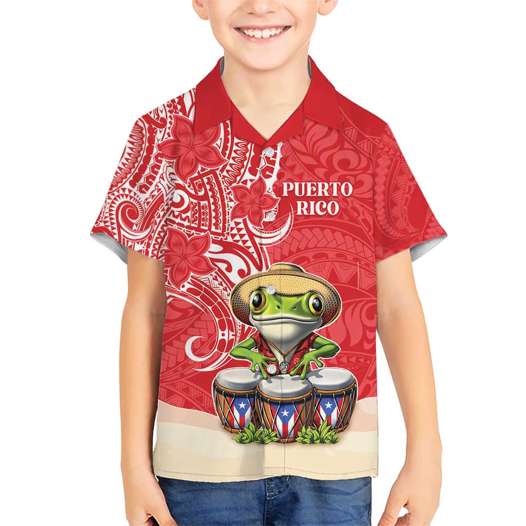Personalized Puerto Rico Kid Hawaiian Shirt Coqui Frog With Polynesian Pattern - Polynesian Pride