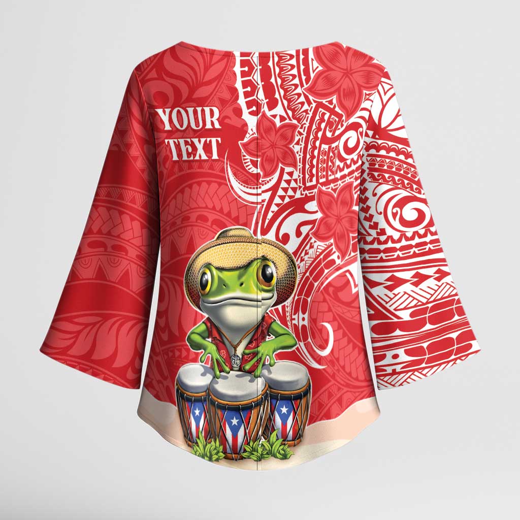 Personalized Puerto Rico Kimono Sleeve Blouse Coqui Frog With Polynesian Pattern - Polynesian Pride