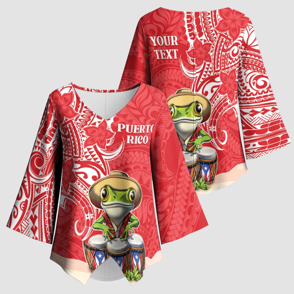 Personalized Puerto Rico Kimono Sleeve Blouse Coqui Frog With Polynesian Pattern - Polynesian Pride