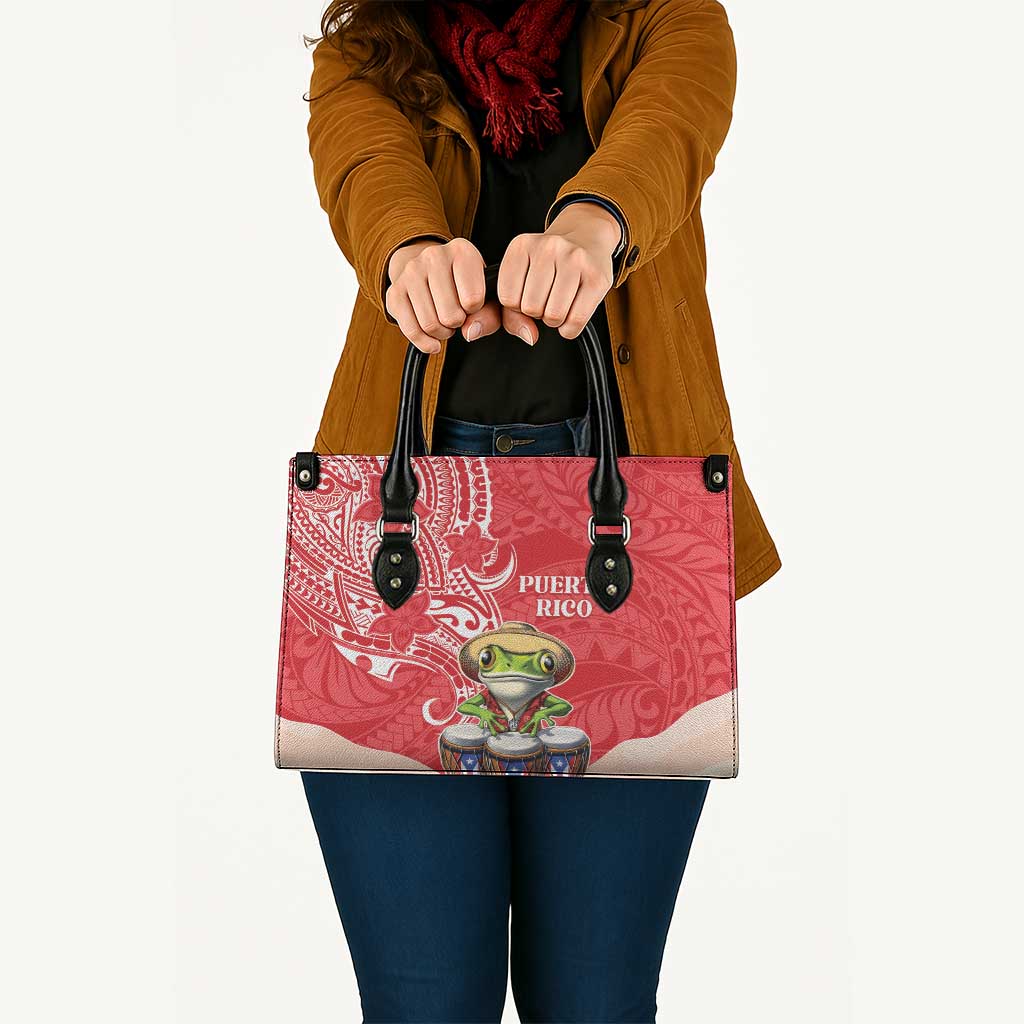 Puerto Rico Leather Bag Coqui Frog With Polynesian Pattern - Polynesian Pride