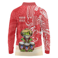 Personalized Puerto Rico Long Sleeve Polo Shirt Coqui Frog With Polynesian Pattern LT05 - Polynesian Pride