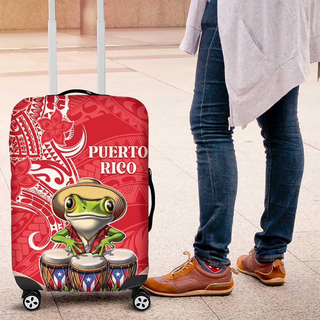 Puerto Rico Luggage Cover Coqui Frog With Polynesian Pattern LT05 Red - Polynesian Pride