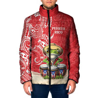 Personalized Puerto Rico Padded Jacket Coqui Frog With Polynesian Pattern LT05 Men Red - Polynesian Pride