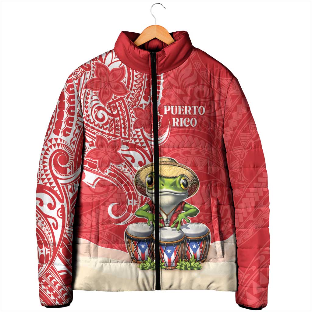 Personalized Puerto Rico Padded Jacket Coqui Frog With Polynesian Pattern LT05 - Polynesian Pride