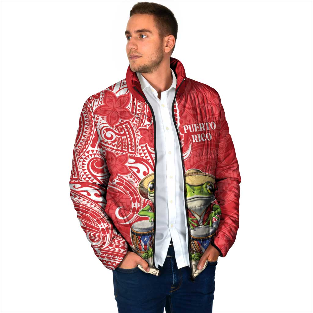 Personalized Puerto Rico Padded Jacket Coqui Frog With Polynesian Pattern LT05 - Polynesian Pride