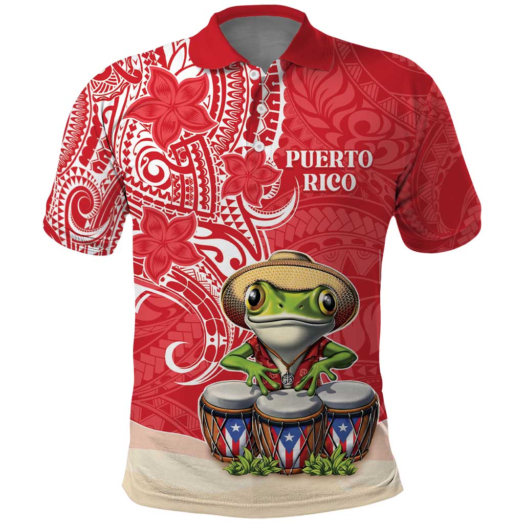 Personalized Puerto Rico Polo Shirt Coqui Frog With Polynesian Pattern - Polynesian Pride