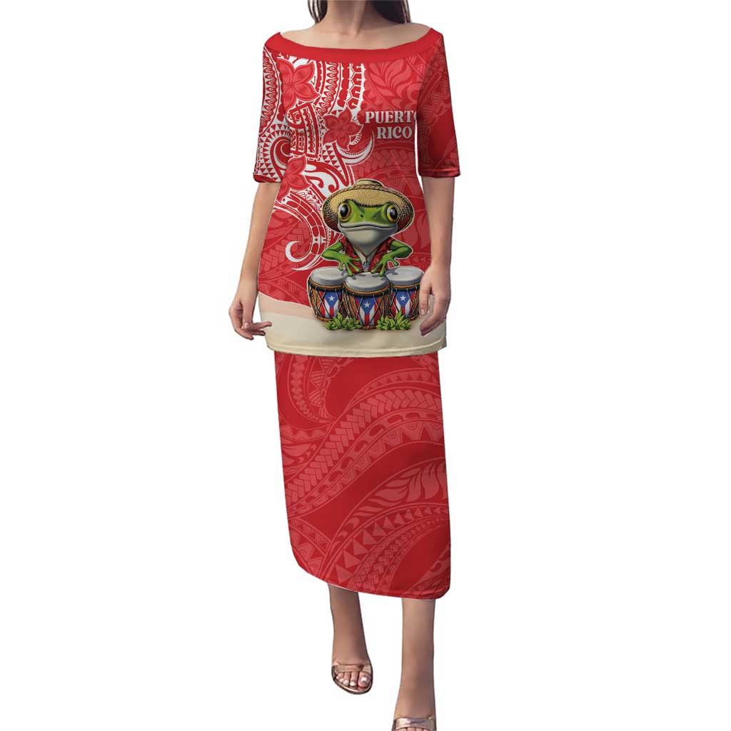 Personalized Puerto Rico Puletasi Coqui Frog With Polynesian Pattern LT05 Long Dress Red - Polynesian Pride