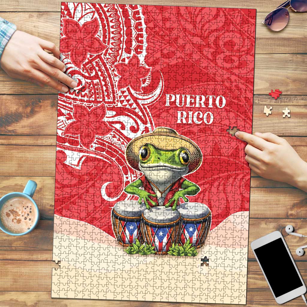 Puerto Rico Puzzle Coqui Frog With Polynesian Pattern LT05 Red - Polynesian Pride