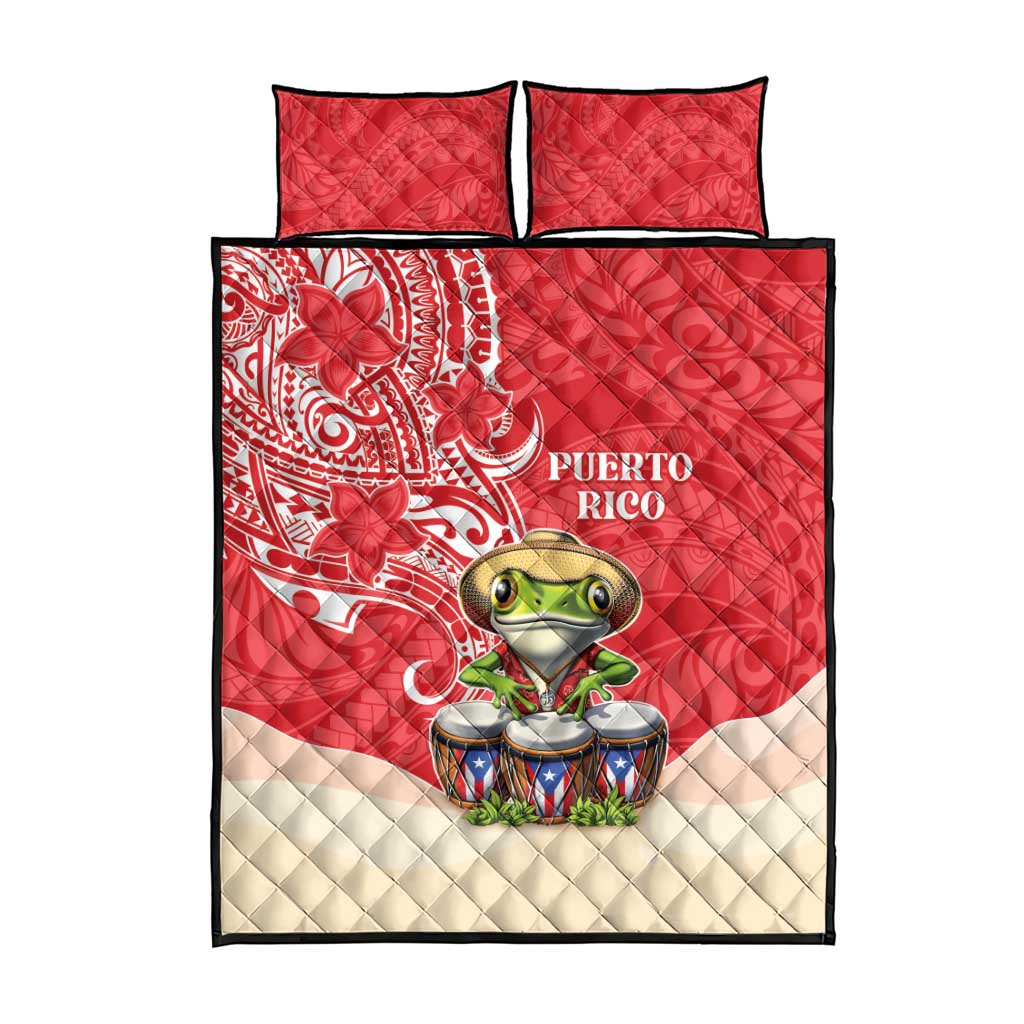 Puerto Rico Quilt Bed Set Coqui Frog With Polynesian Pattern - Polynesian Pride
