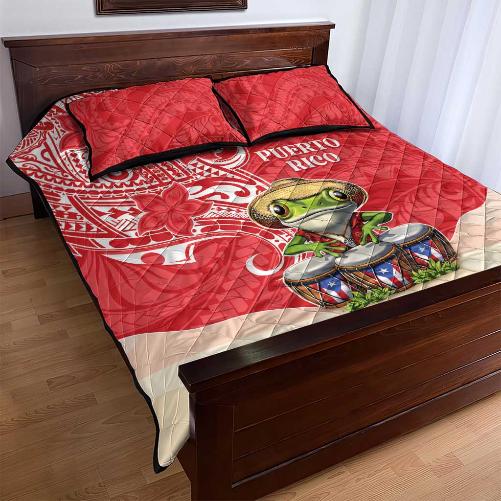 Puerto Rico Quilt Bed Set Coqui Frog With Polynesian Pattern - Polynesian Pride