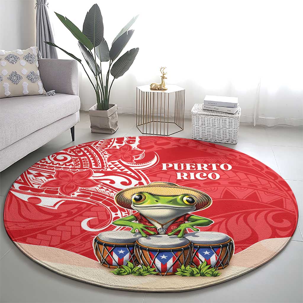 Puerto Rico Round Carpet Coqui Frog With Polynesian Pattern - Polynesian Pride