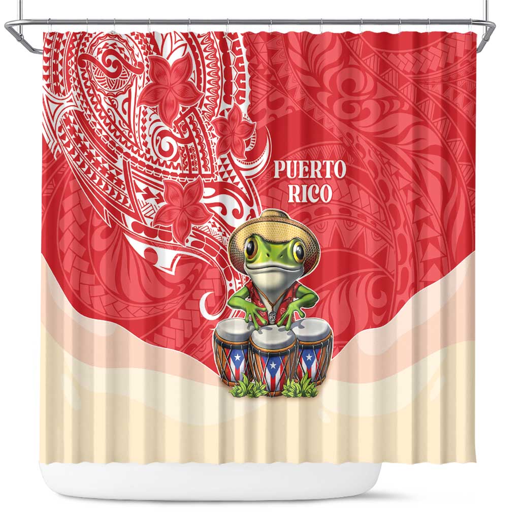Puerto Rico Shower Curtain Coqui Frog With Polynesian Pattern - Polynesian Pride