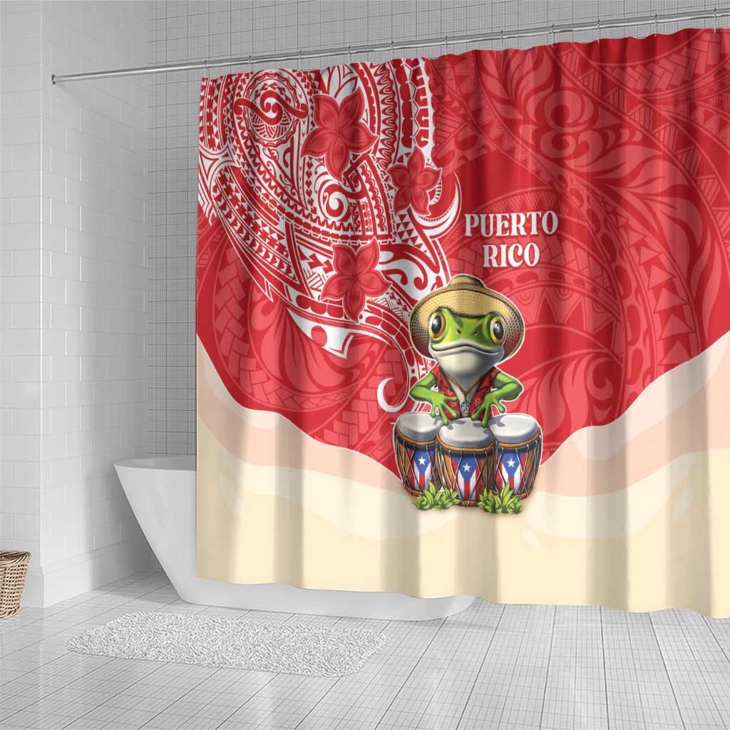 Puerto Rico Shower Curtain Coqui Frog With Polynesian Pattern - Polynesian Pride