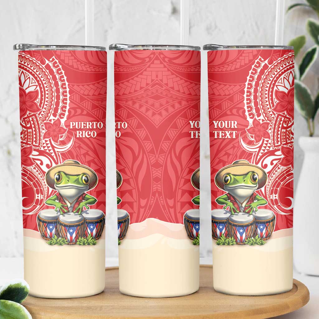 Personalized Puerto Rico Skinny Tumbler Coqui Frog With Polynesian Pattern - Polynesian Pride