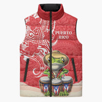 Personalized Puerto Rico Sleeveless Puffer Jacket Coqui Frog With Polynesian Pattern LT05 Unisex Red - Polynesian Pride
