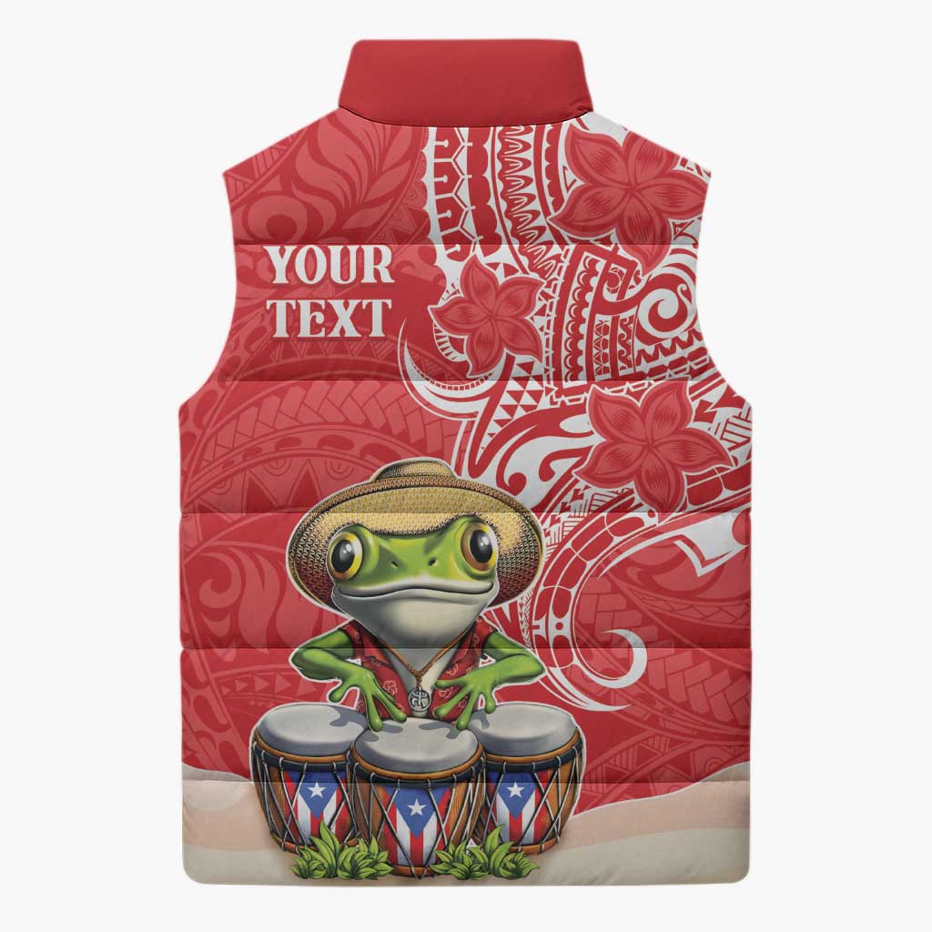 Personalized Puerto Rico Sleeveless Puffer Jacket Coqui Frog With Polynesian Pattern LT05 - Polynesian Pride