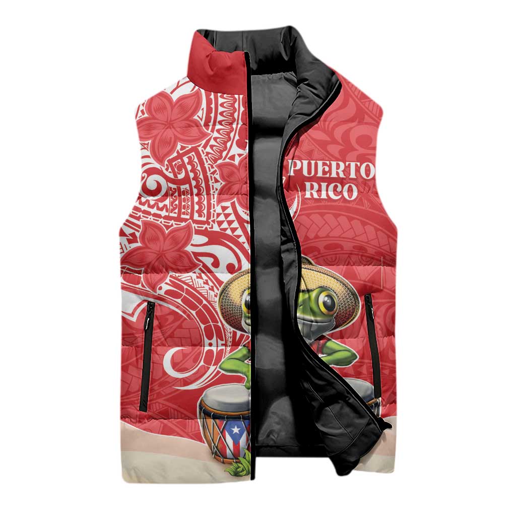 Personalized Puerto Rico Sleeveless Puffer Jacket Coqui Frog With Polynesian Pattern LT05 - Polynesian Pride