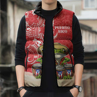 Personalized Puerto Rico Sleeveless Puffer Jacket Coqui Frog With Polynesian Pattern LT05 - Polynesian Pride
