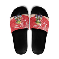 Puerto Rico Slide Sandals Coqui Frog With Polynesian Pattern LT05 Red - Polynesian Pride