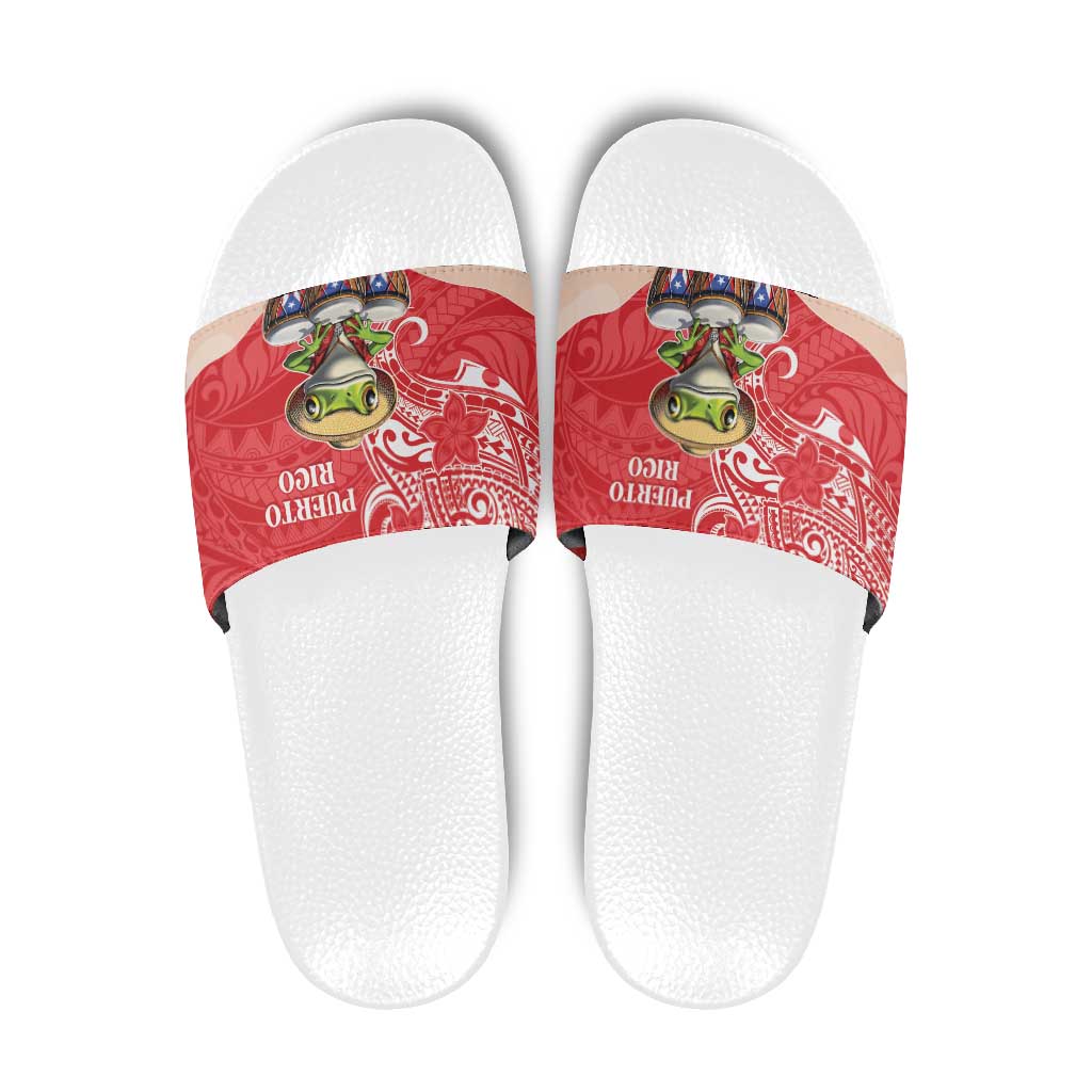 Puerto Rico Slide Sandals Coqui Frog With Polynesian Pattern LT05 Red - Polynesian Pride