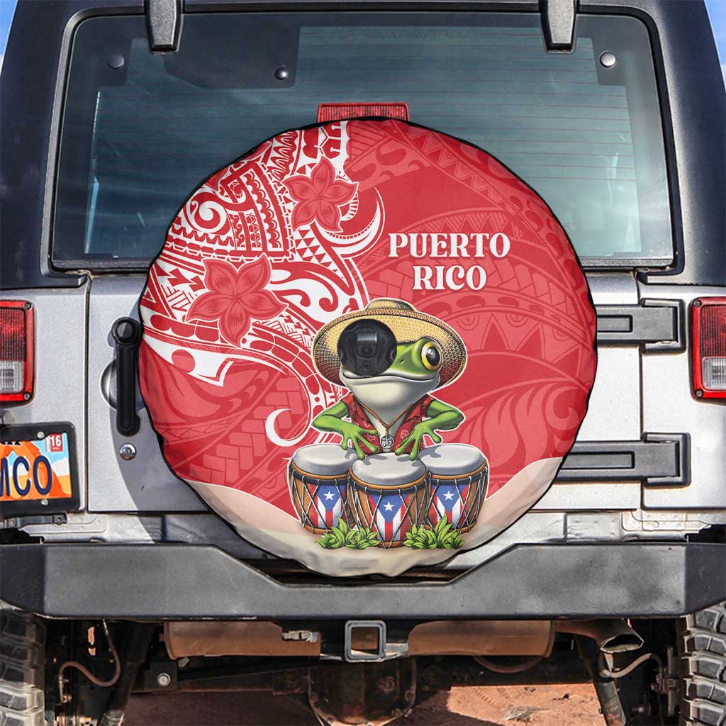 Puerto Rico Spare Tire Cover Coqui Frog With Polynesian Pattern - Polynesian Pride