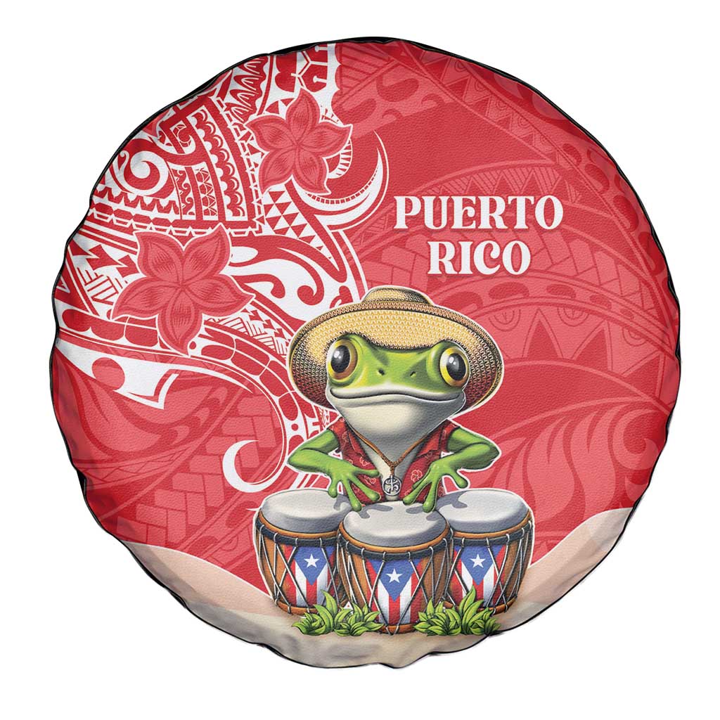 Puerto Rico Spare Tire Cover Coqui Frog With Polynesian Pattern - Polynesian Pride