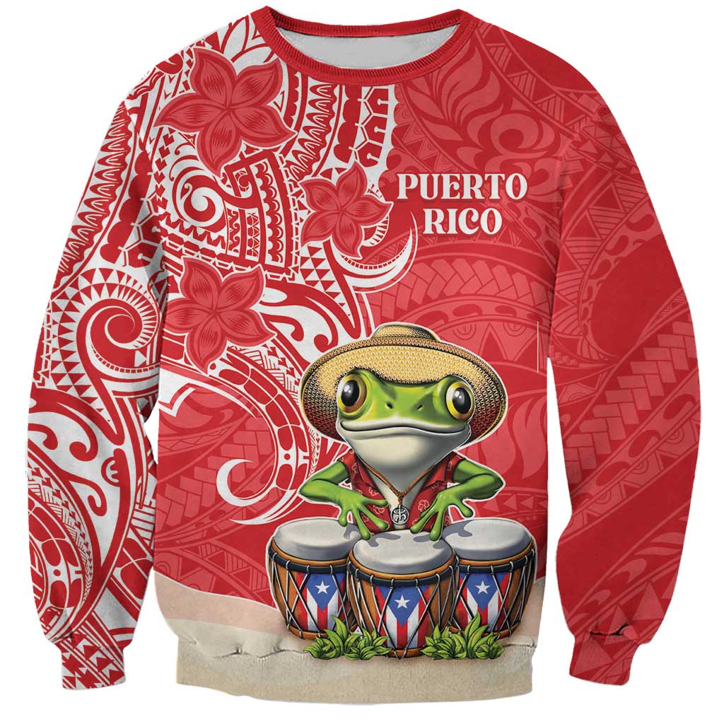 Personalized Puerto Rico Sweatshirt Coqui Frog With Polynesian Pattern LT05 Unisex Red - Polynesian Pride