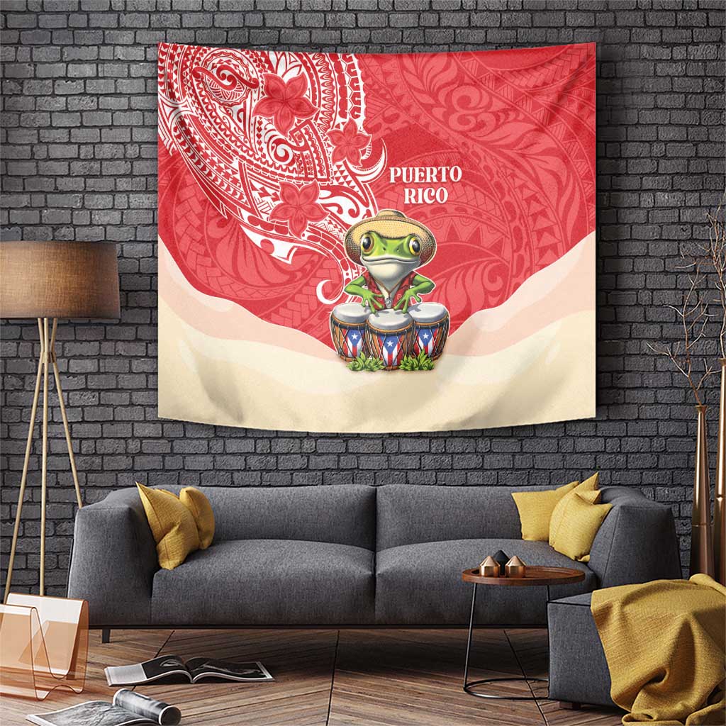 Puerto Rico Tapestry Coqui Frog With Polynesian Pattern LT05 Red - Polynesian Pride