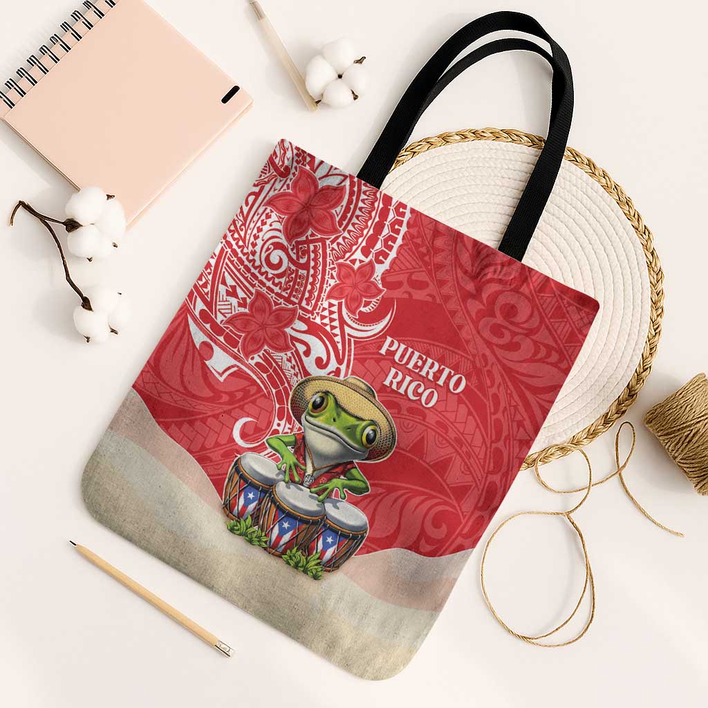 Puerto Rico Tote Bag Coqui Frog With Polynesian Pattern LT05 Black Strap One Size Red - Polynesian Pride