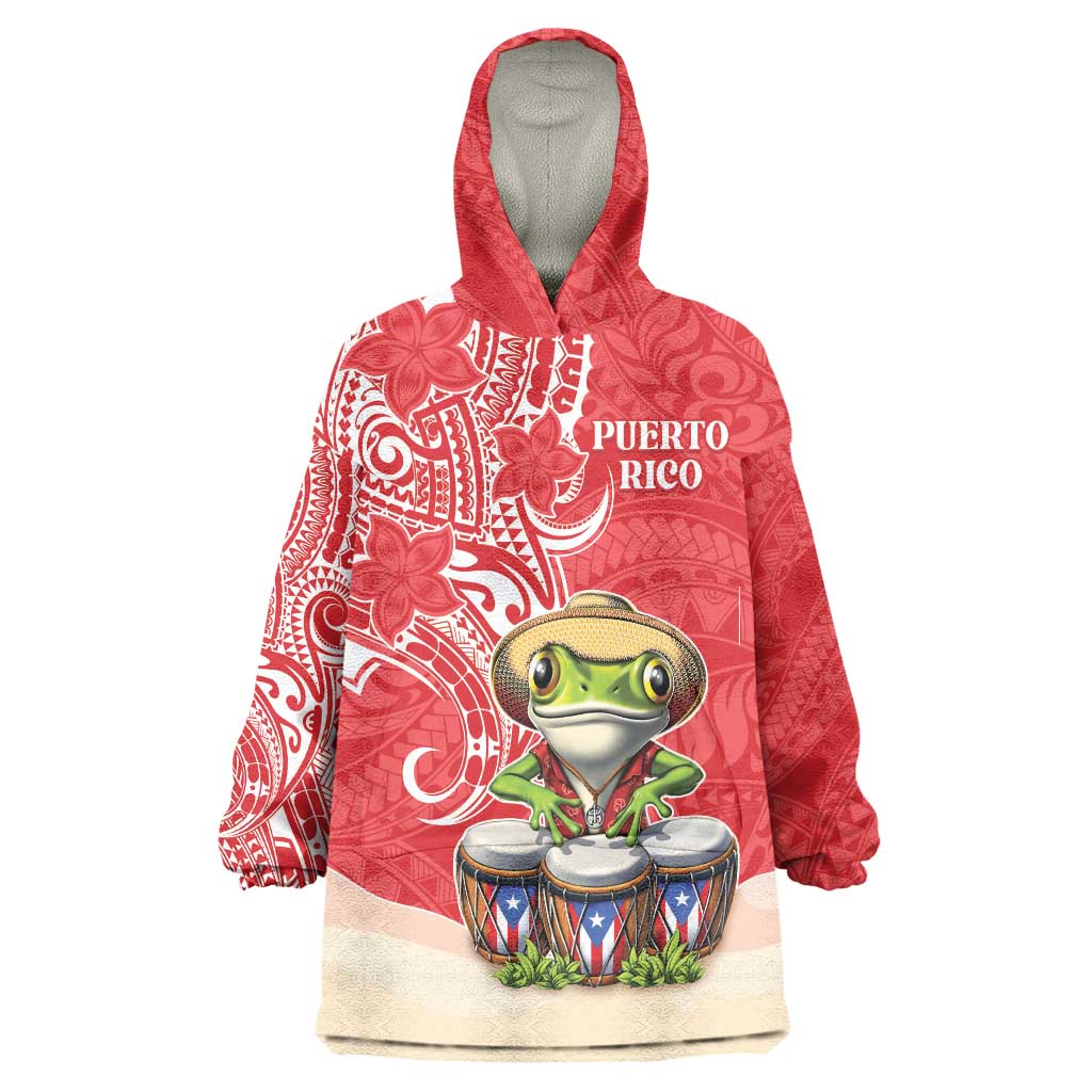 Personalized Puerto Rico Wearable Blanket Hoodie Coqui Frog With Polynesian Pattern - Polynesian Pride