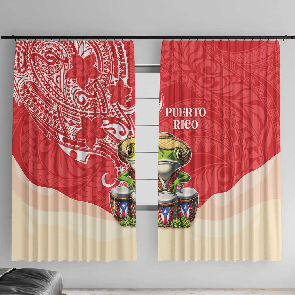 Puerto Rico Window Curtain Coqui Frog With Polynesian Pattern LT05 With Hooks Red - Polynesian Pride