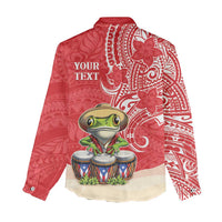 Personalized Puerto Rico Women Casual Shirt Coqui Frog With Polynesian Pattern - Polynesian Pride