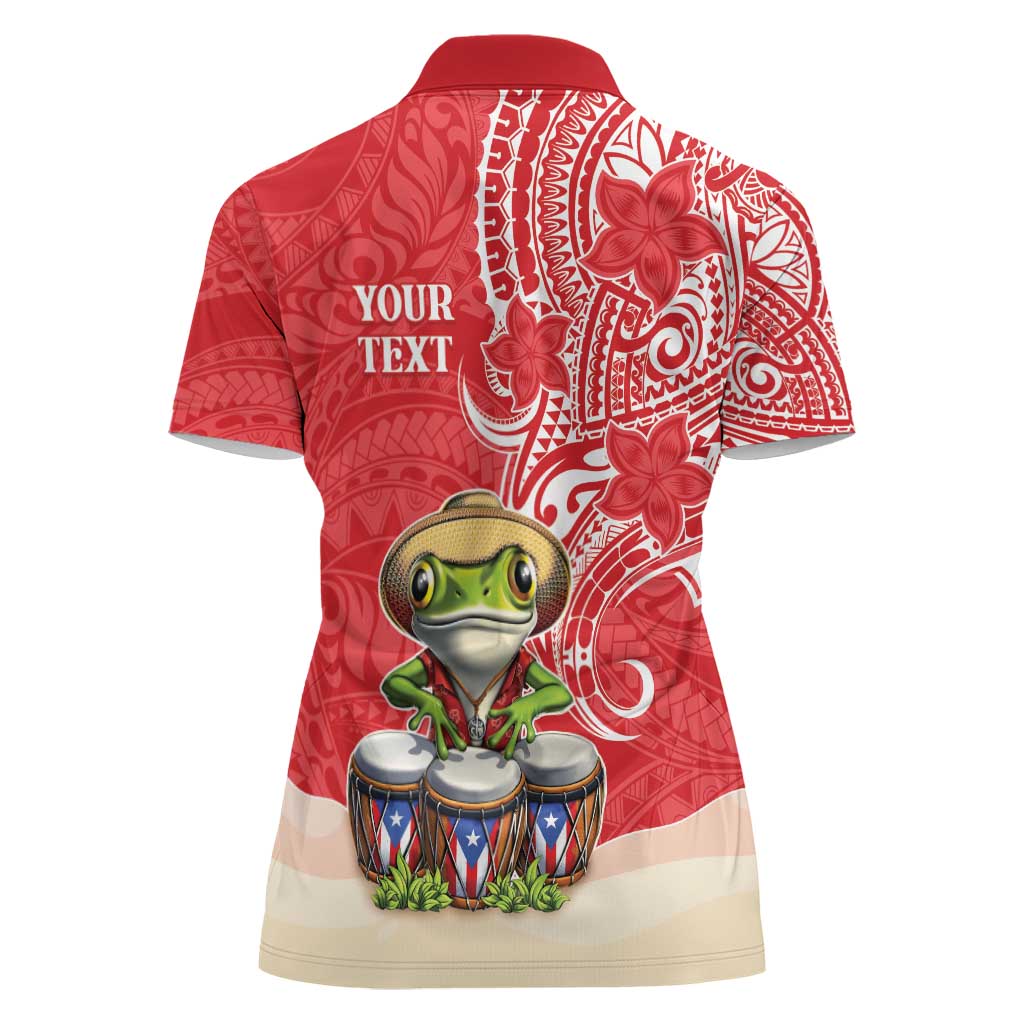 Personalized Puerto Rico Women Polo Shirt Coqui Frog With Polynesian Pattern - Polynesian Pride