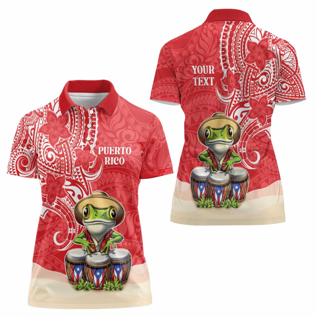 Personalized Puerto Rico Women Polo Shirt Coqui Frog With Polynesian Pattern - Polynesian Pride