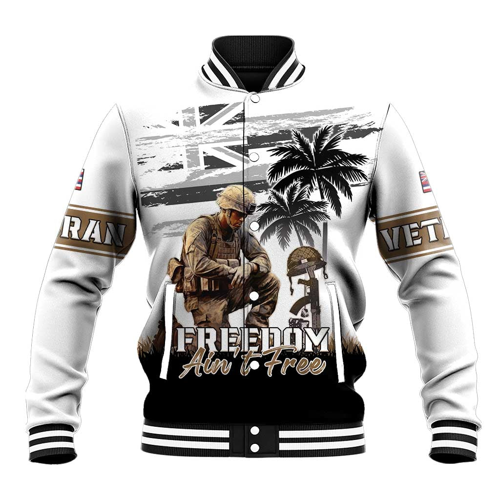 Hawaii Veterans Day Baseball Jacket Honor The Fallen Flag Grunge Style LT05 Unisex White - Polynesian Pride