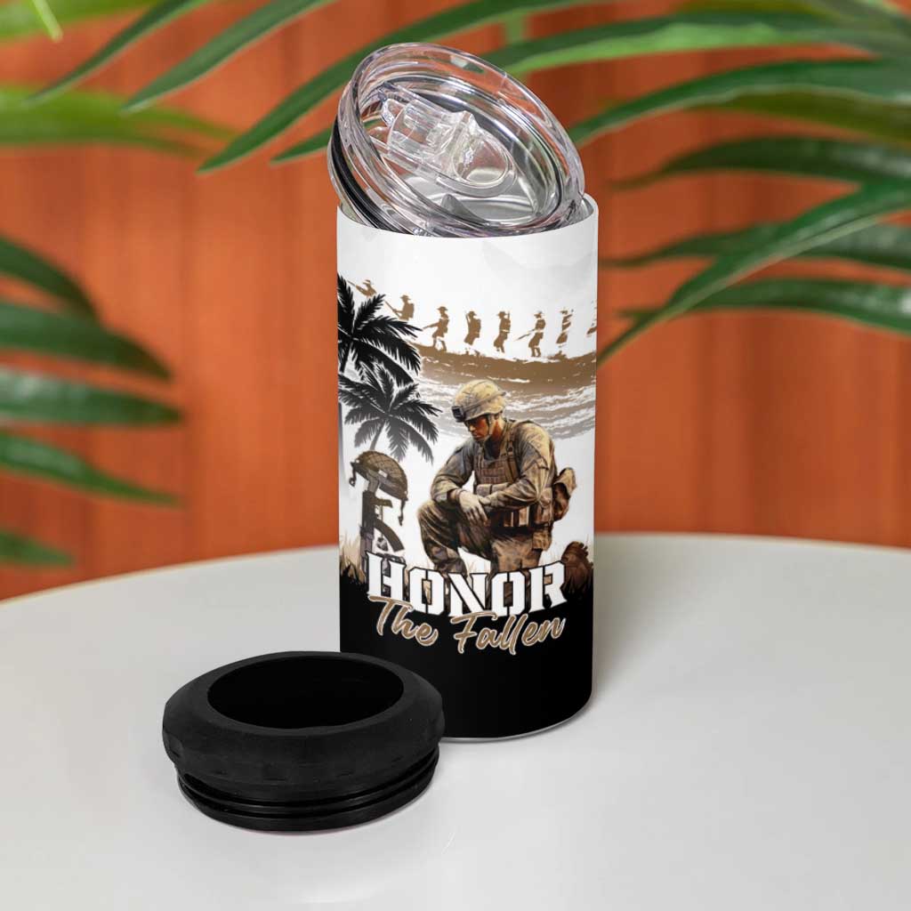 Hawaii Veterans Day 4 in 1 Can Cooler Tumbler Honor The Fallen Flag Grunge Style