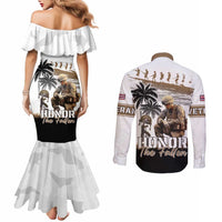Hawaii Veterans Day Couples Matching Mermaid Dress and Long Sleeve Button Shirt Honor The Fallen Flag Grunge Style