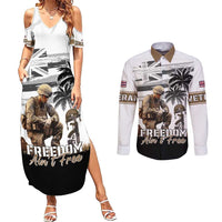 Hawaii Veterans Day Couples Matching Summer Maxi Dress and Long Sleeve Button Shirt Honor The Fallen Flag Grunge Style